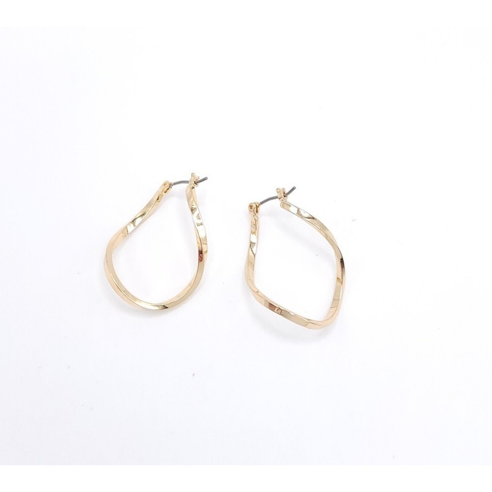Gold Tone Twisted Hoop Earrings 1.5in Hinged Asymmetrical Modern - Picture 3 of 5